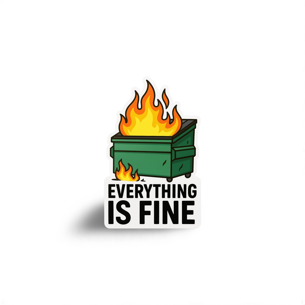 Dumpster Fire Sticker – Funny chaos humor decal for work, home, or prank gifts