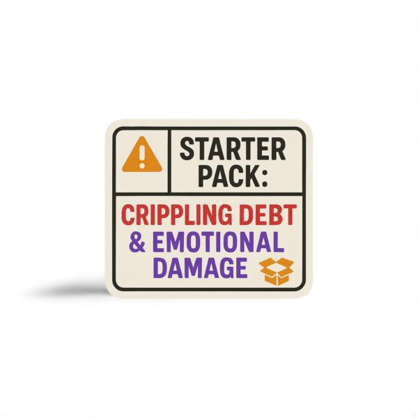 Crippling Debt & Emotional Damage Sticker - Prank