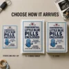 Little Blue Pills Prank Delivery Options Little Blue Pills prank shown as a DIY sticker, 6 × 9 bubble mailer, and 6 × 9 box.
