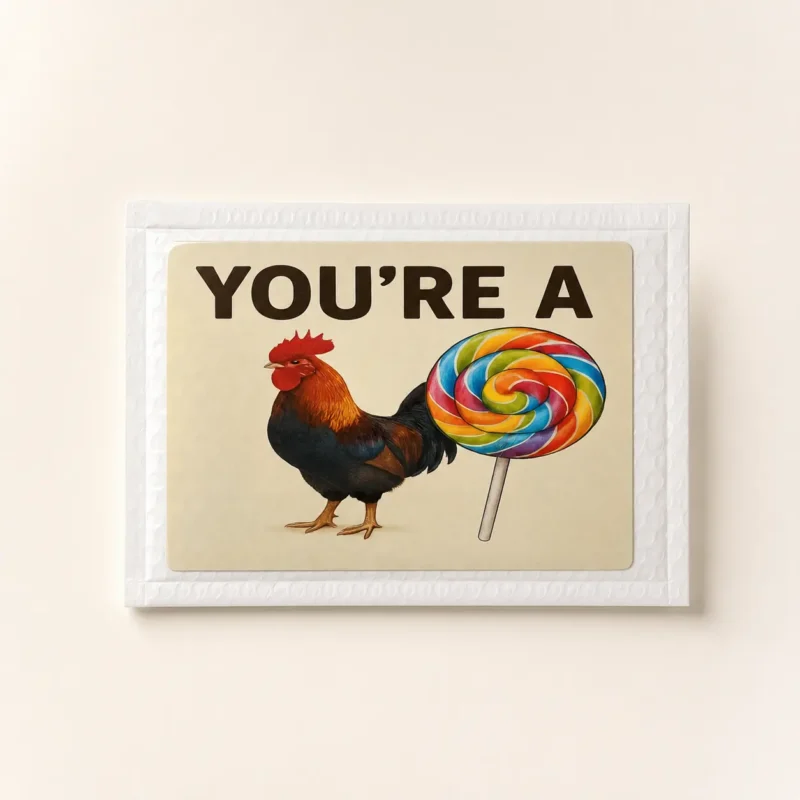 You’re a Rooster and Lollipop Prank Mail Funny prank mail package showing a rooster and colourful lollipop