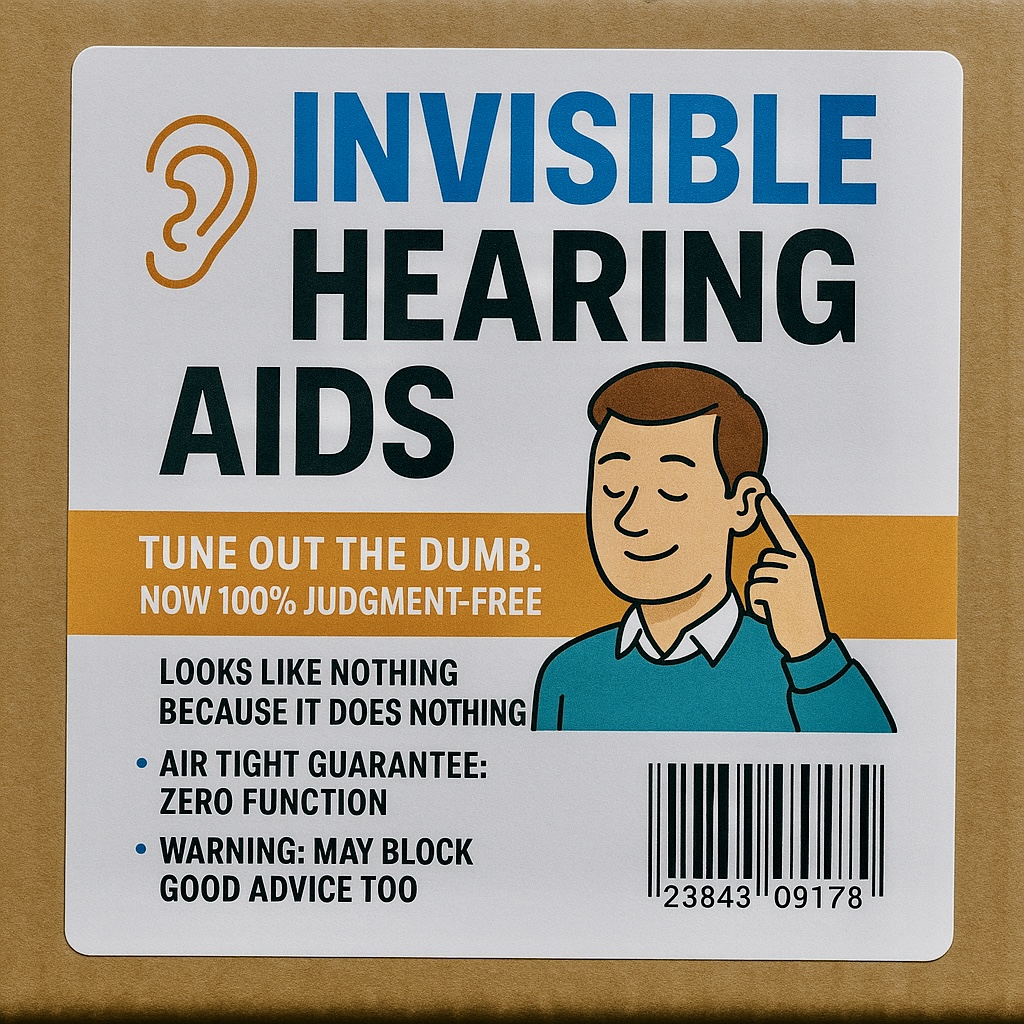 Invisible Hearing Aids Prank Label – Funny Gag Gift Canada Invisible Hearing Aids Prank Package Label – Funny gag gift design from TheOneAndOnly.ca, Canada’s prank mail and gag gift shop.