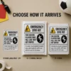 Emergency Dive Kit Soccer Prank Delivery Options Emergency Dive Kit soccer prank shown as a DIY sticker, 6 × 9 bubble mailer, and 6 × 9 box.