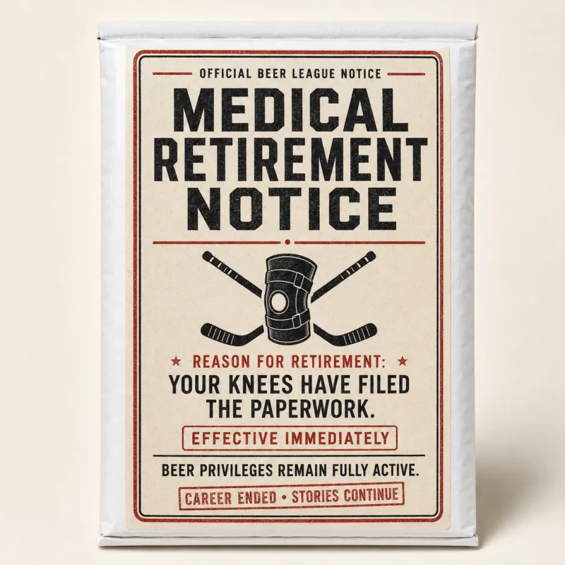 Medical Retirement Notice Hockey Gag Gift Medical Retirement Notice hockey gag gift with funny beer league retirement message