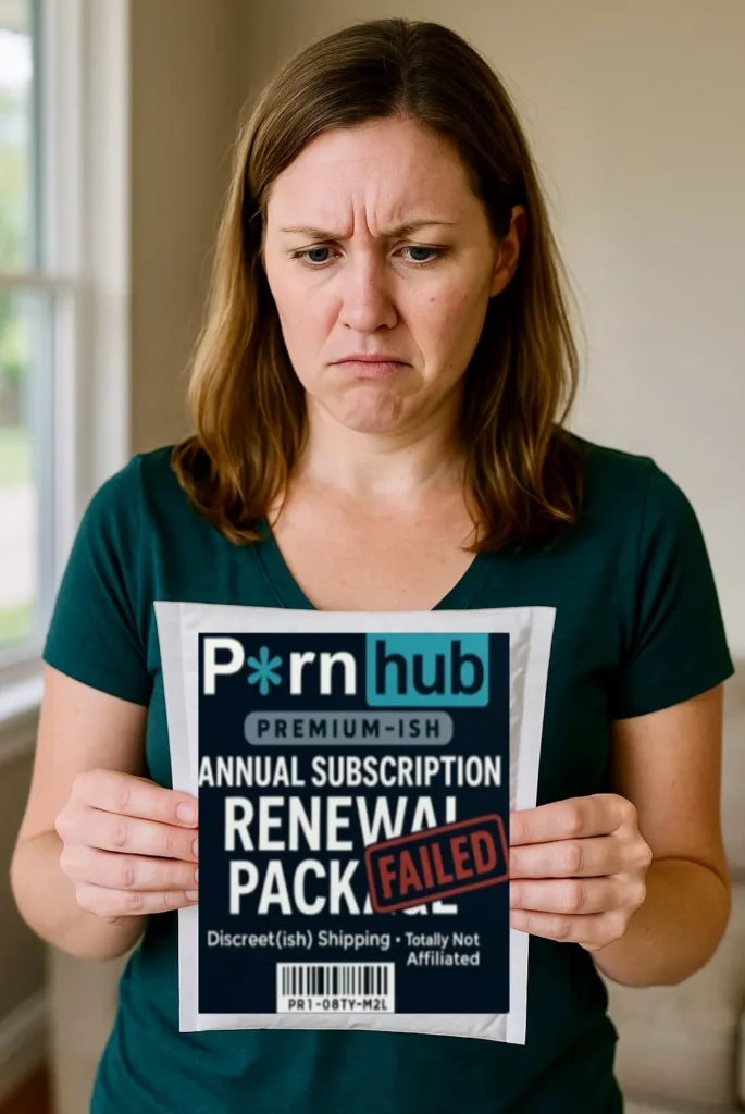 Funny prank mail gag gift label that looks like a failed adult subscription renewal package. Perfect for anonymous prank mail in Canada and the USA.