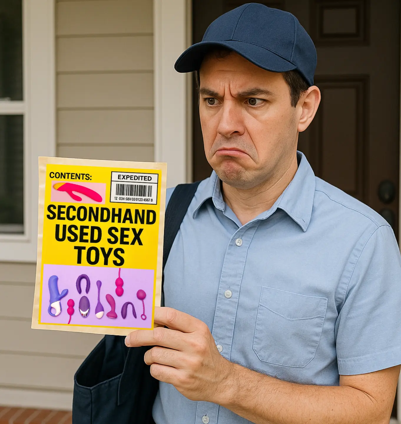 Mailman delivering secondhand used sex toys prank mail