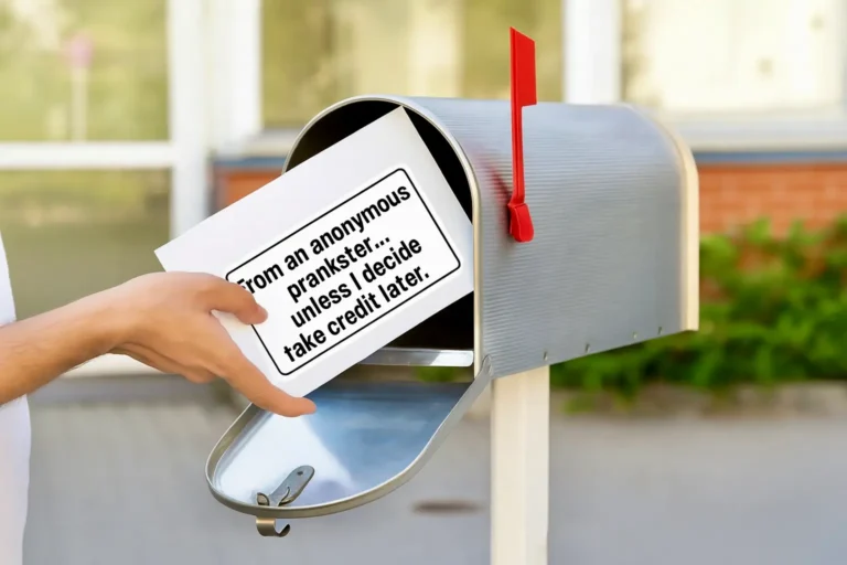 Hand placing an anonymous prank letter into a mailbox. Discreet joke mail delivery from TheOneAndOnly.ca