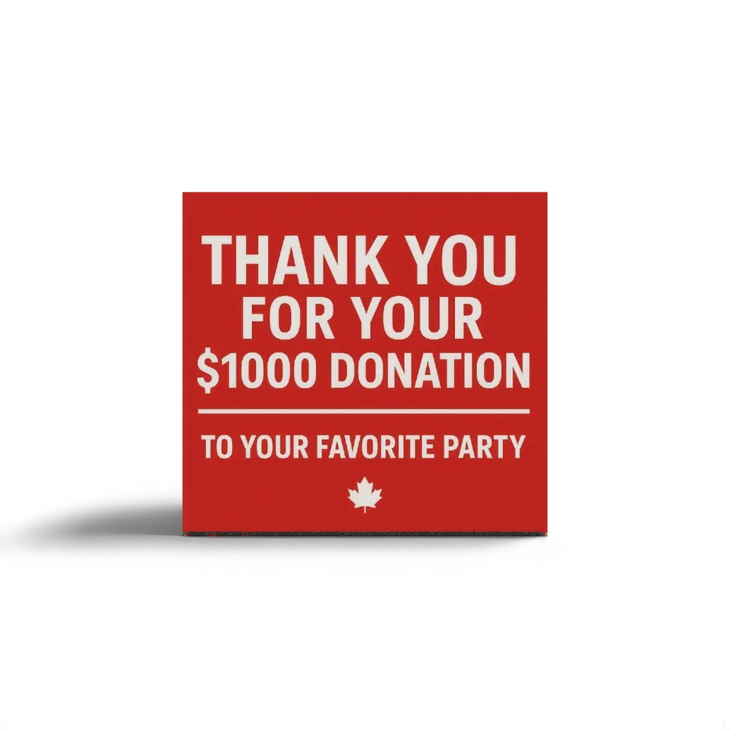 Funny $1000 Party Donation prank label – hilarious fake charity gift label by TheOneAndOnly.ca