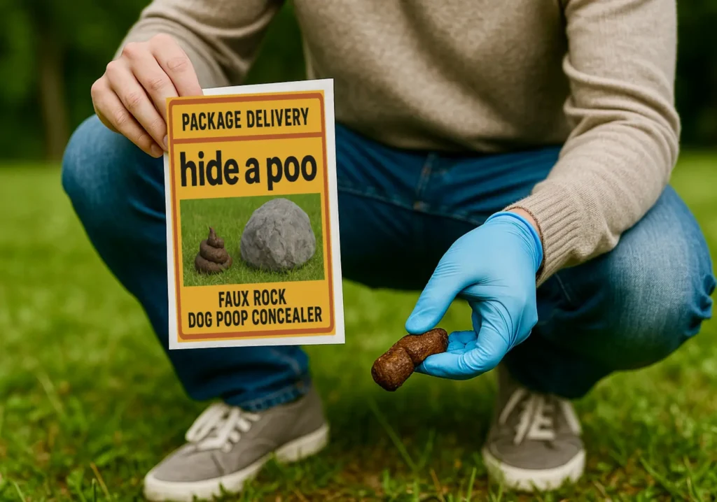 Hide-A-Poo prank delivery label – funny fake shipping sticker for pet owners and prank lovers from TheOneAndOnly.ca
