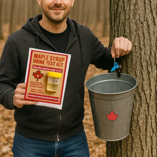 Maple Syrup Test Kit prank label used for a funny Canadian gag gift