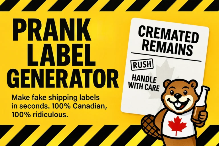 Prank Mail Generator graphic – free online tool to create hilarious fake product labels by TheOneAndOnly.ca