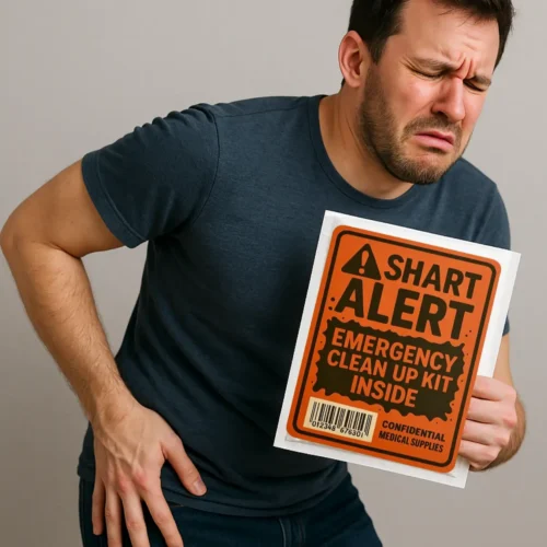 Dad reacting to a shart prank gift kit from TheOneAndOnly.ca – funny Canadian gag gift photo