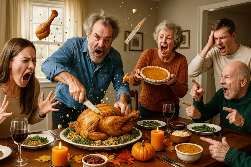 Angry Thanksgiving family at dinner prank photo