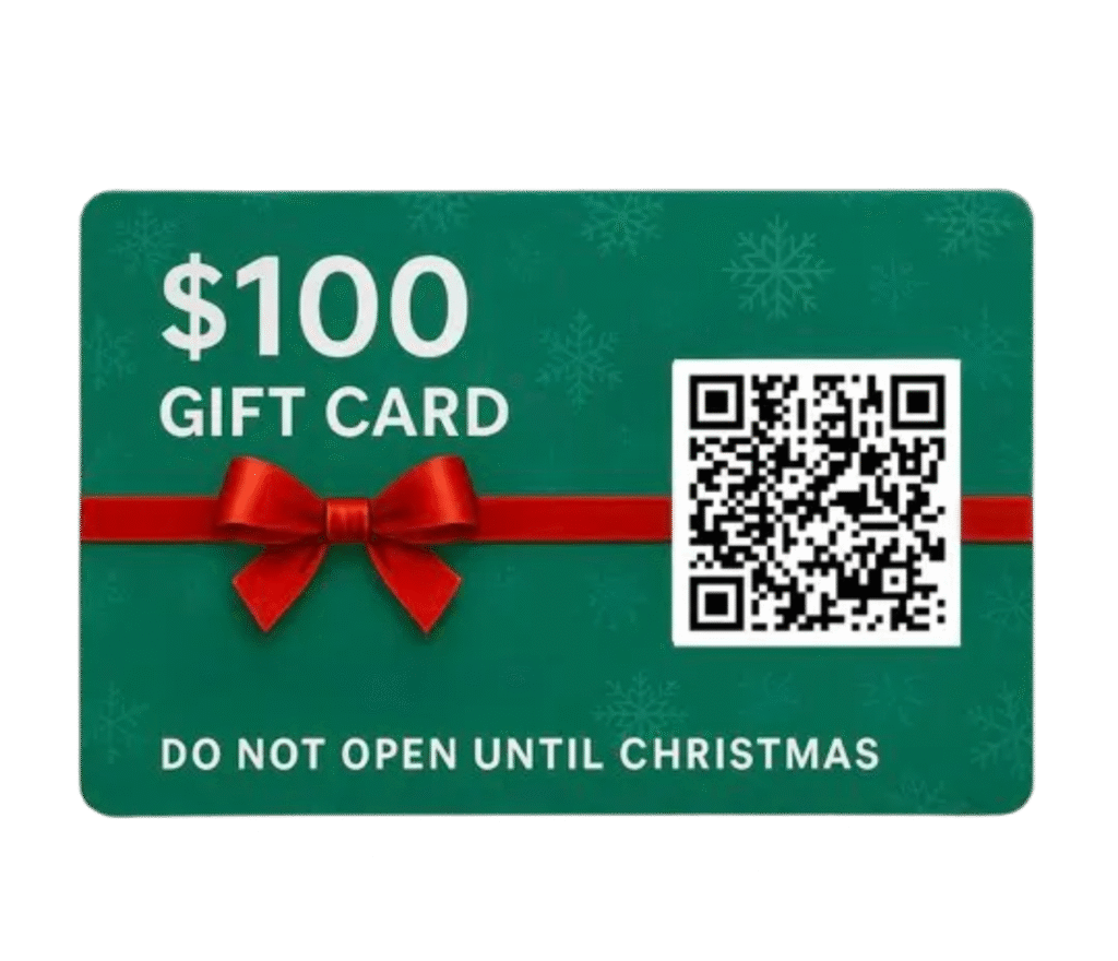 $100 Christmas Gift Card Prank. Fake Gift Card with QR Code for Digital Prank Download