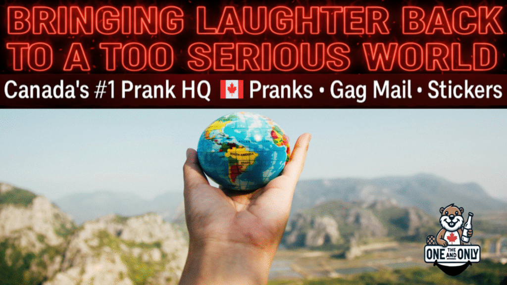 The One And Only YouTube banner featuring Canadian humour, prank gifts, and funny gag mail designs.