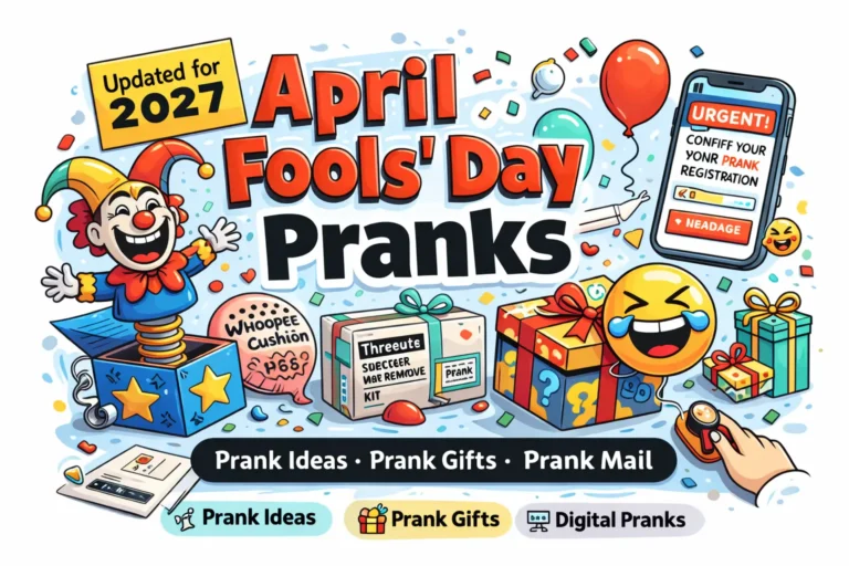 April Fools Day pranks and prank gifts illustration featuring playful jokes, prank mail, and digital pranks
