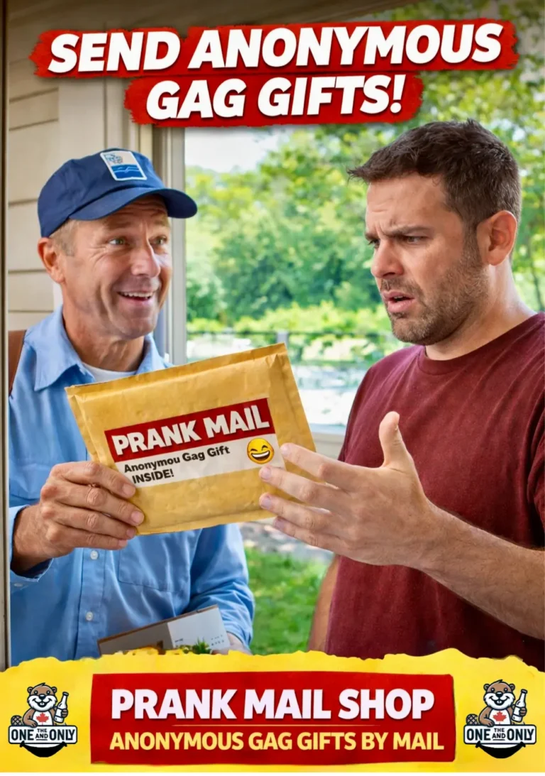 Man receiving anonymous prank mail gag gift in a bubble mailer, surprised expression, novelty prank mail delivery from The One and Only