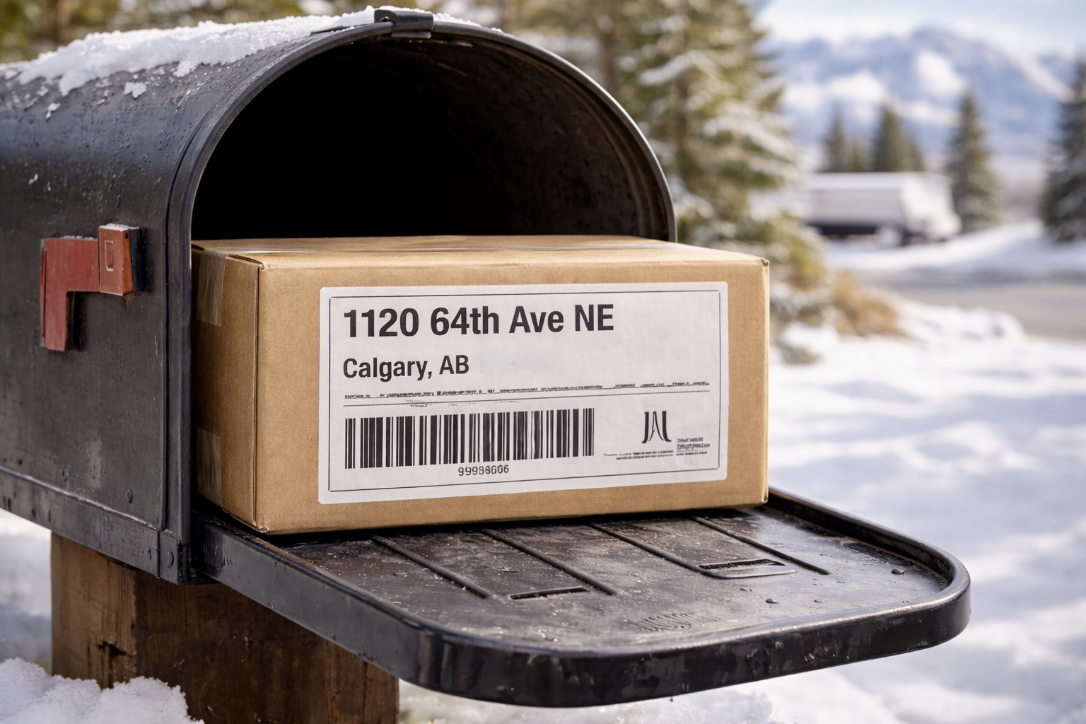 Example of a standard package and shipping label associated with 2100 E 49th St, Vernon, California