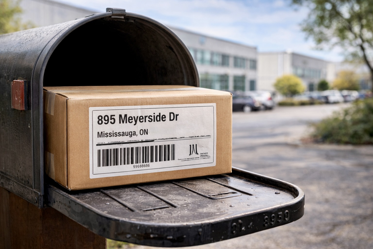 Example of a standard package and shipping label associated with 2100 E 49th St, Vernon, California