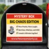 Big Chaos Mystery Box label. Curated prank bundle Canada only