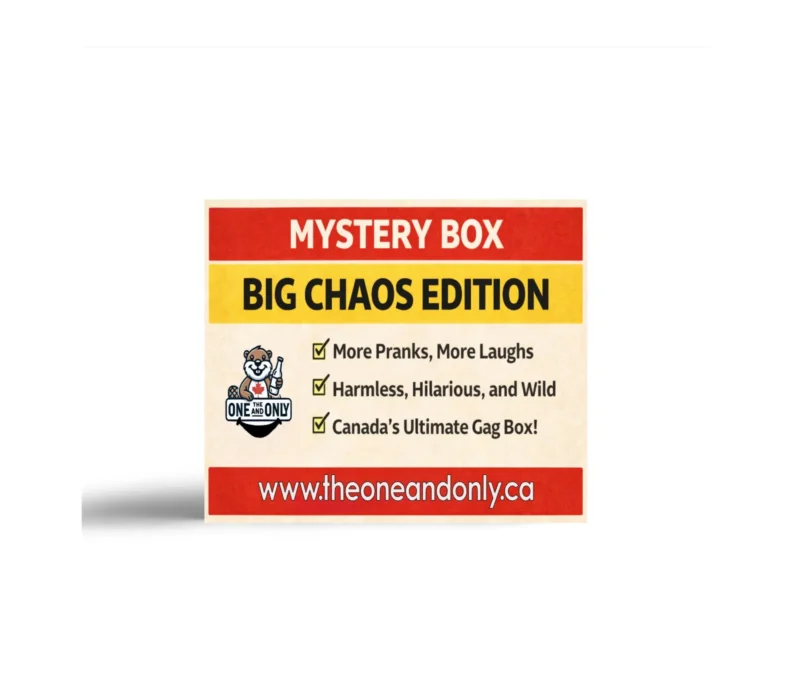 Big Chaos Mystery Box label – prank and gag gift bundle from TheOneAndOnly.ca