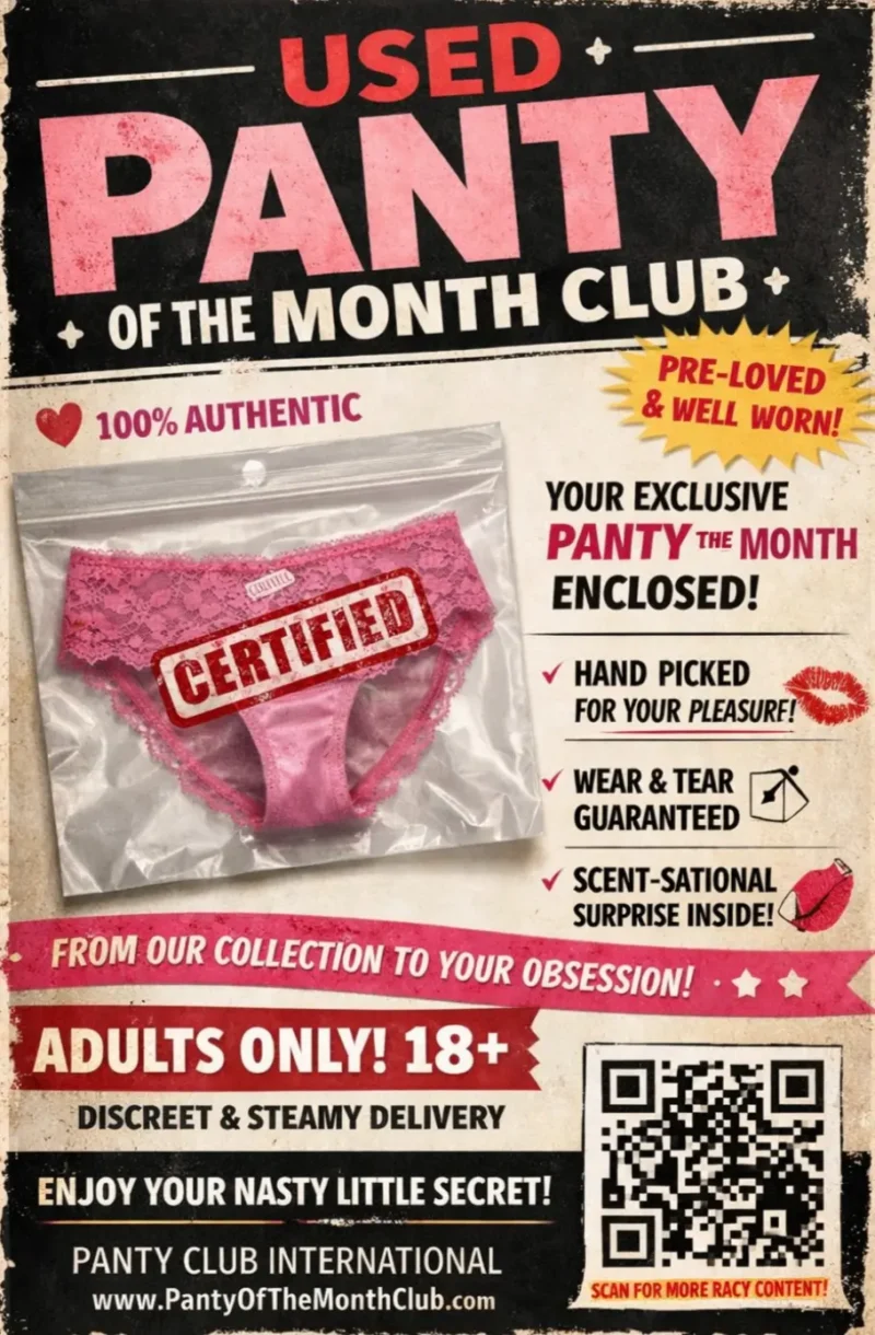 Used Panty of the Month Club prank mail label designed to look like a fake subscription package