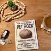 Pet Rock prank mailer package from TheOneAndOnly.ca on a wooden table beside coffee and car keys