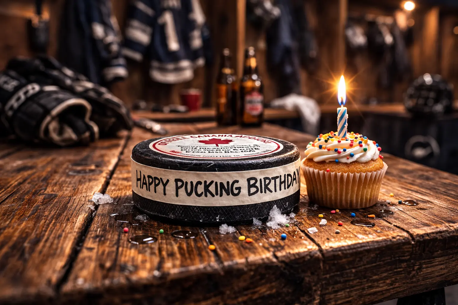 happy pucking birthday hockey puck prank locker room