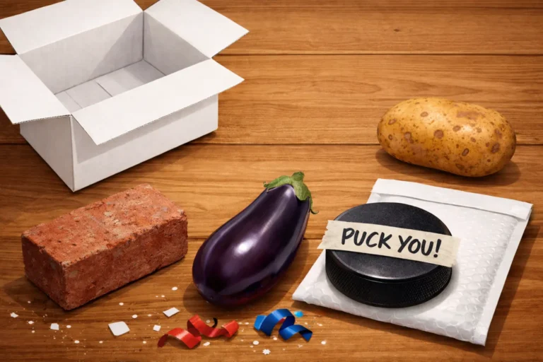 Funny things to mail someone including a hockey puck prank, potato parcel alternative, and other prank packages by mail.