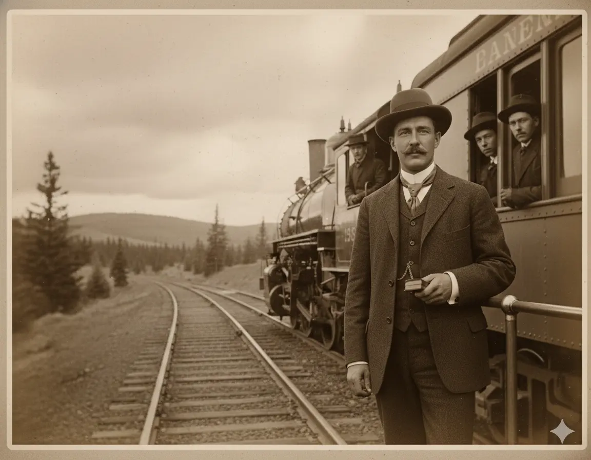 Vintage-style image referencing Bill Miner, often called the Gentleman Bandit, presented with an archival portrait aesthetic.