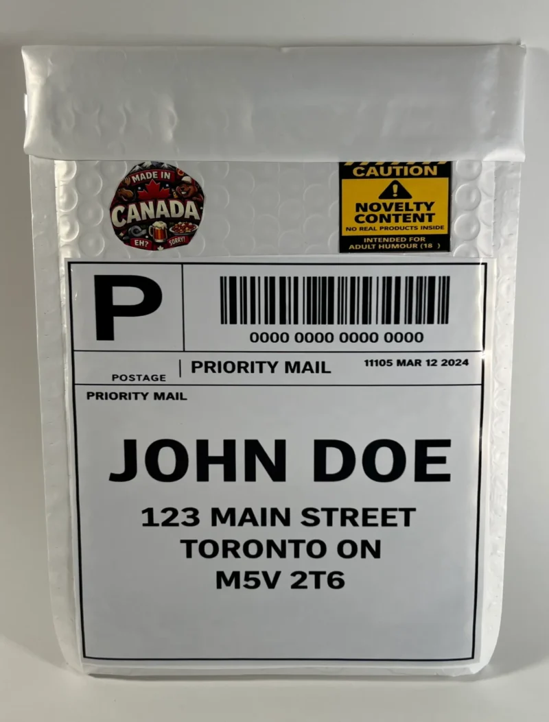 Anonymous prank mail package bubble mailer novelty gag gift delivery Canada