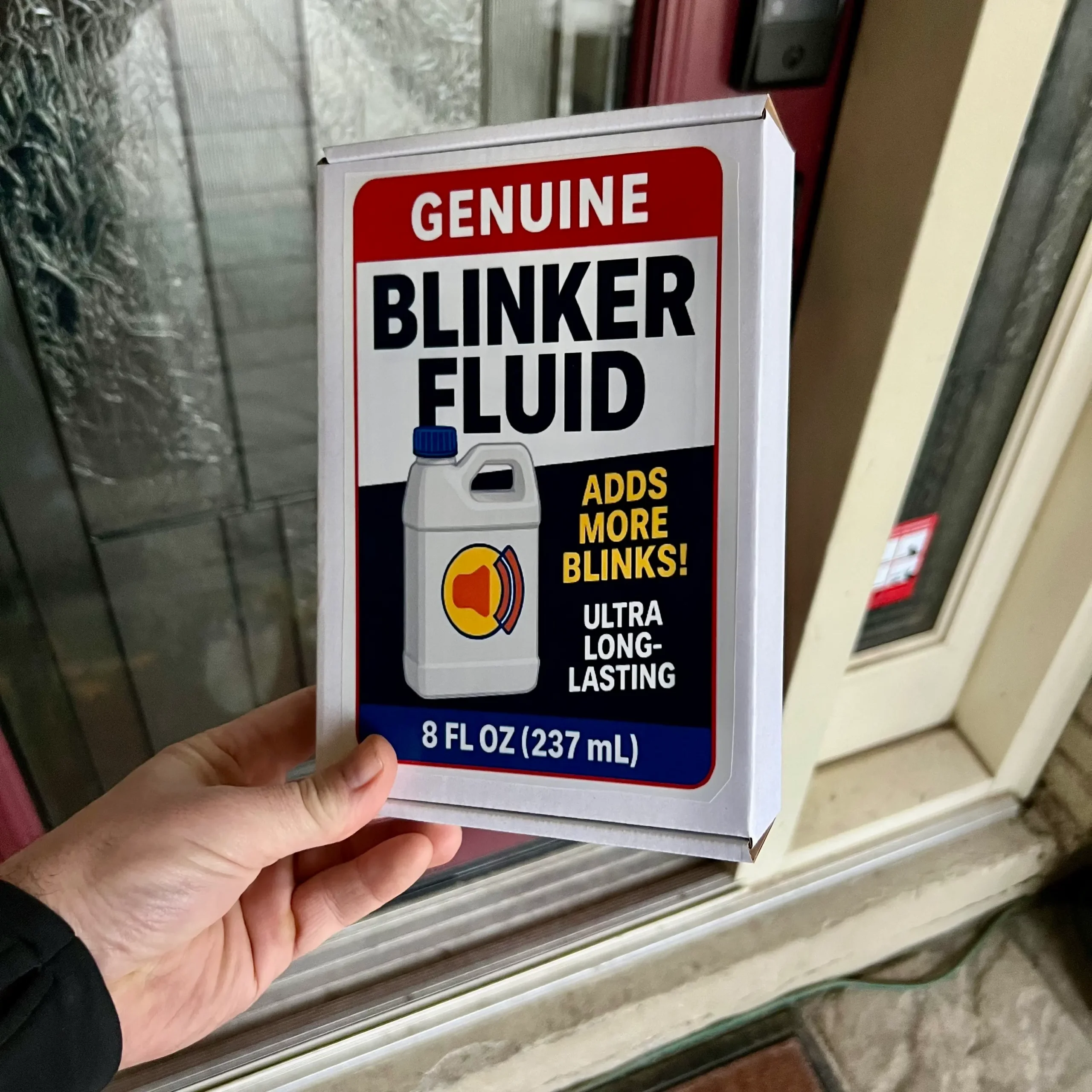 Genuine Blinker Fluid prank mail label