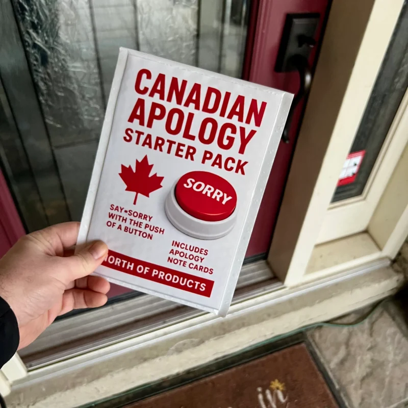 canadian apology starter pack prank mail label funny gag gift delivered canada usa canadian humor prank package