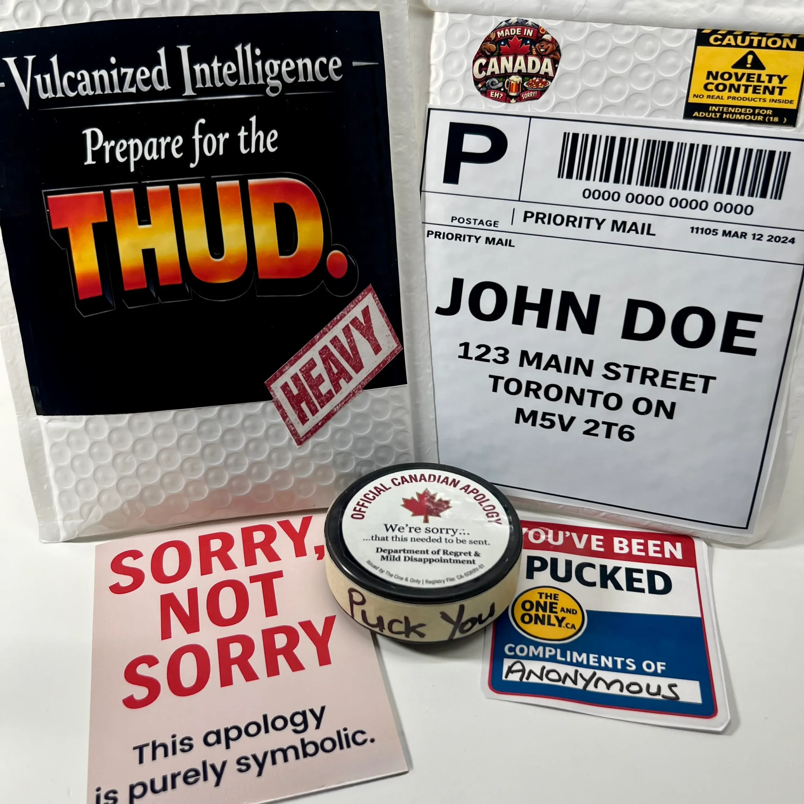 Mail a hockey puck prank package