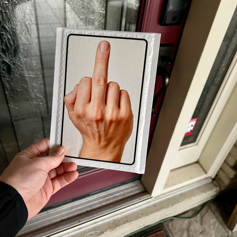 middle finger prank mail label funny rude gag package delivered canada usa prank gift joke delivery