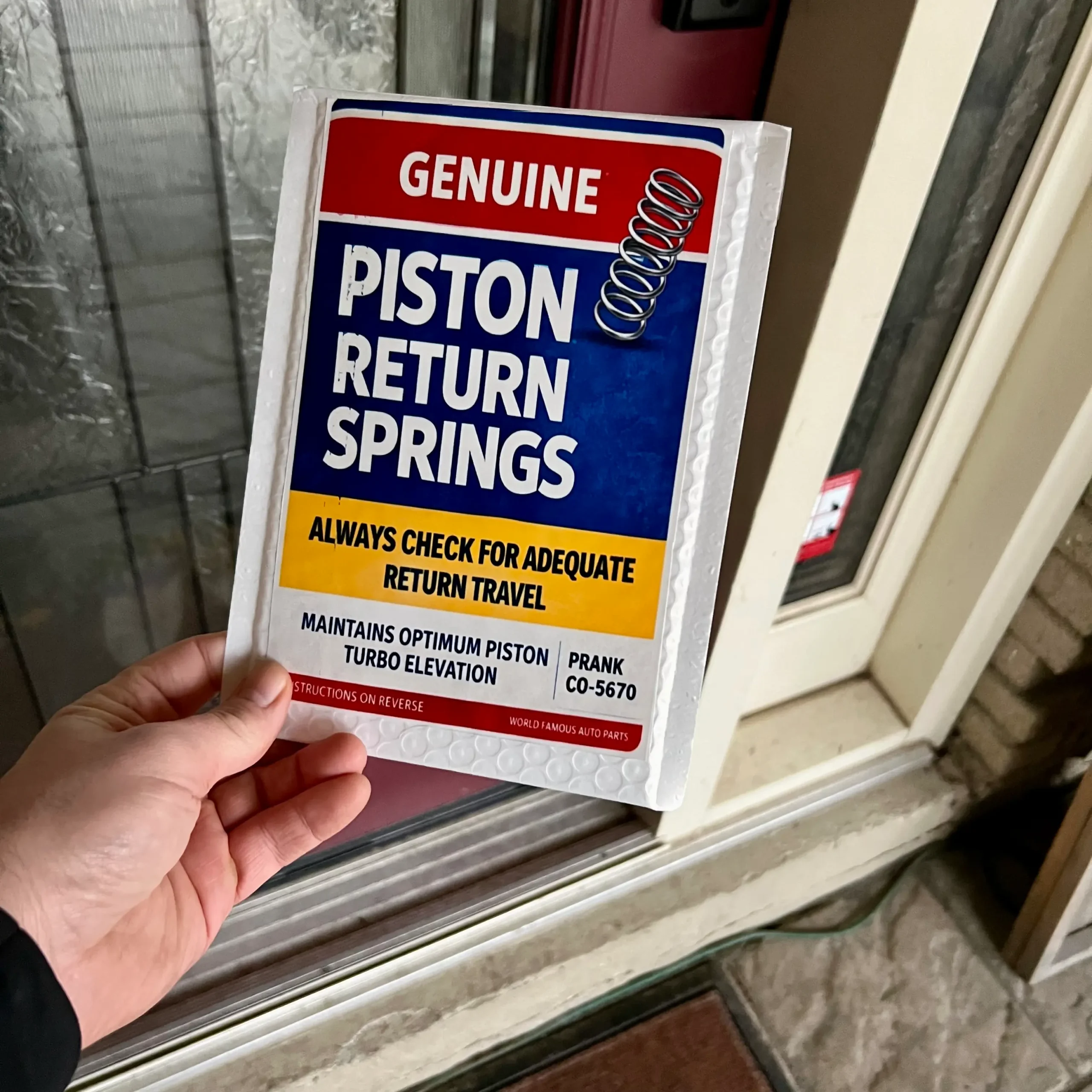 Piston Return Springs mechanic prank mail label