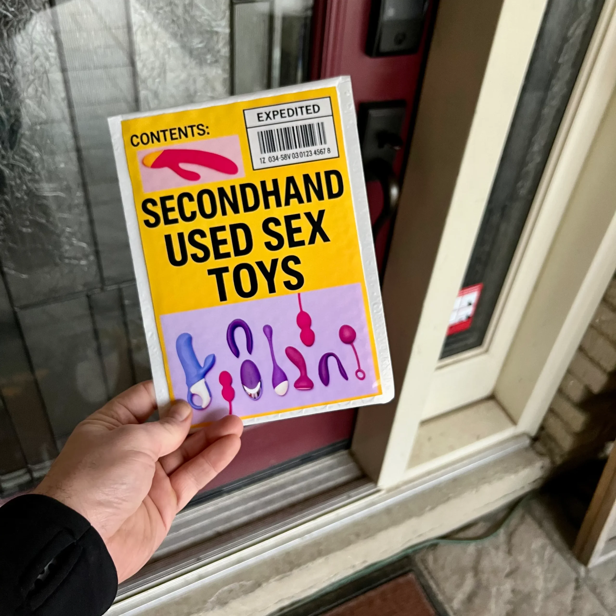 Woman shocked opening secondhand used sex toys prank package