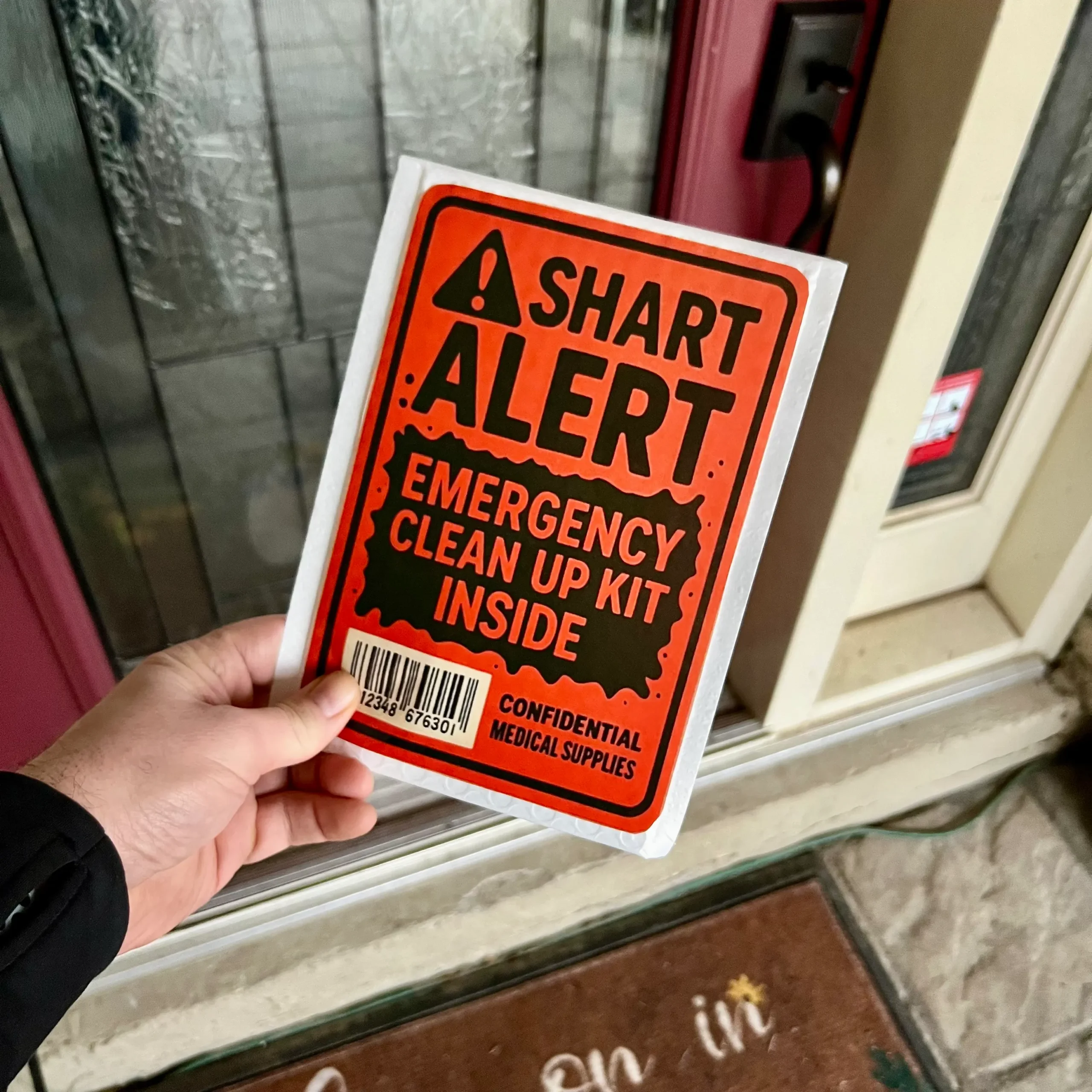 Funny prank mail label shart alert emergency clean up kit Canada USA