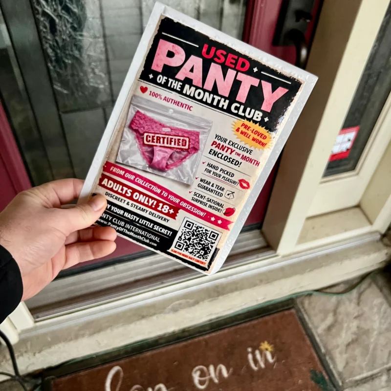 used panty subscription prank mail label funny gag package delivered to doorstep canada usa prank gift