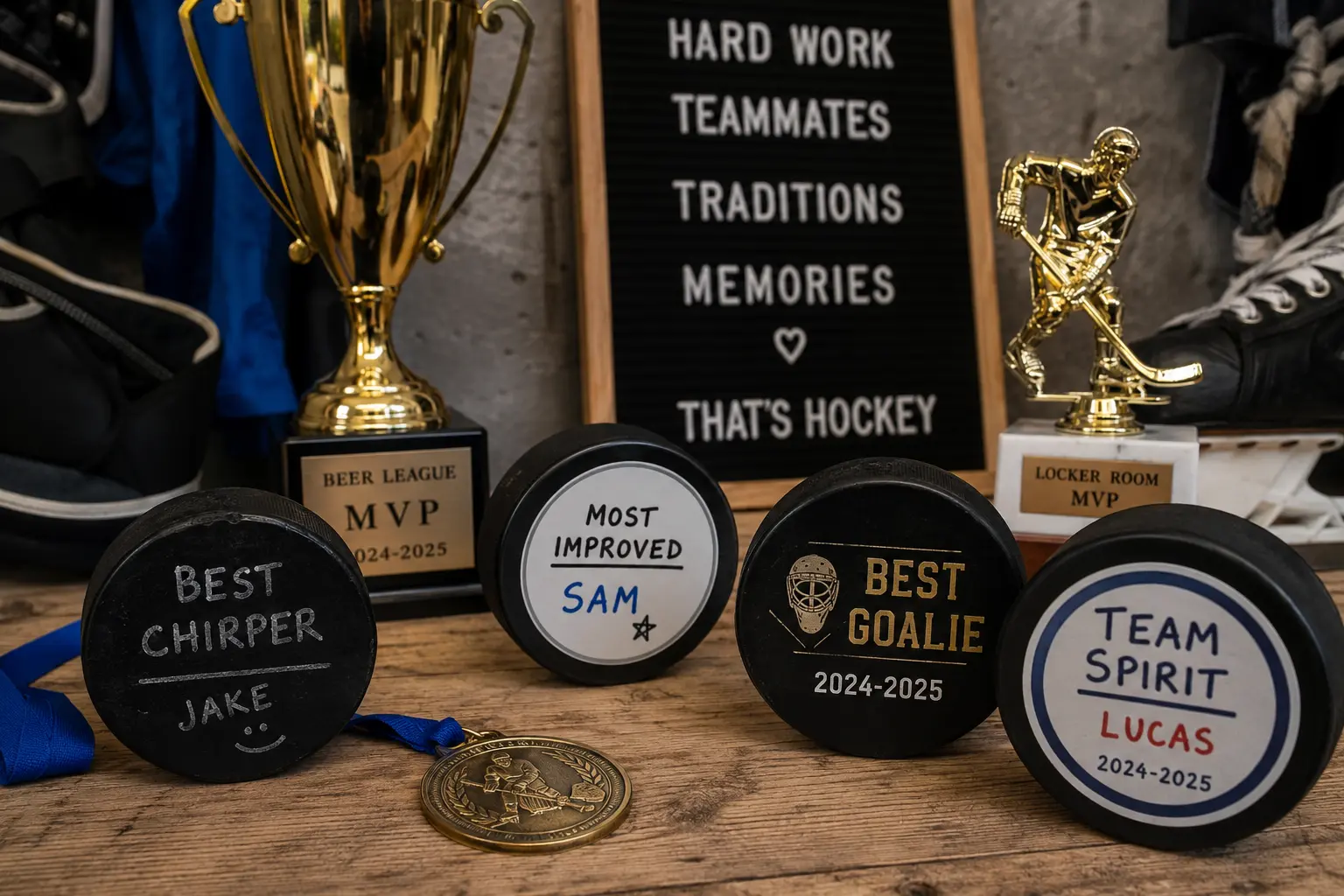 Ultimate Hockey Awards and Superlatives Guide featuring hockey awards, team recognition, coach appreciation awards, beer league awards, and end-of-season hockey honours.
