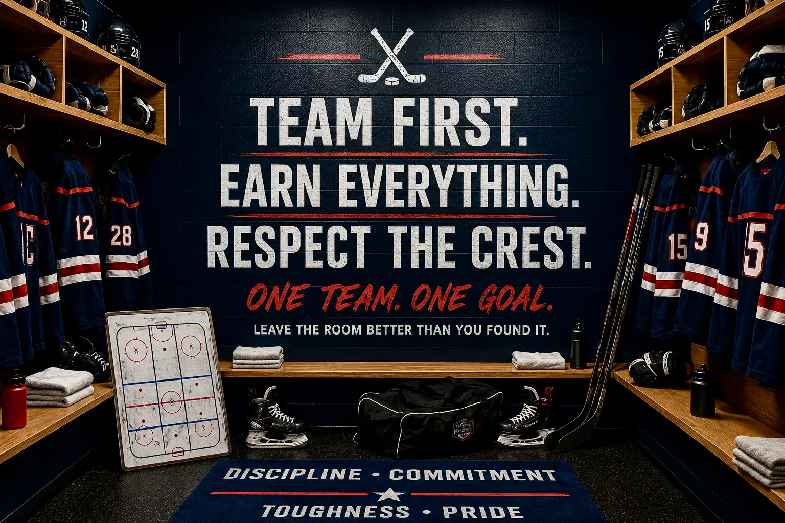 Hockey locker room quotes and motivational team culture wall graphics