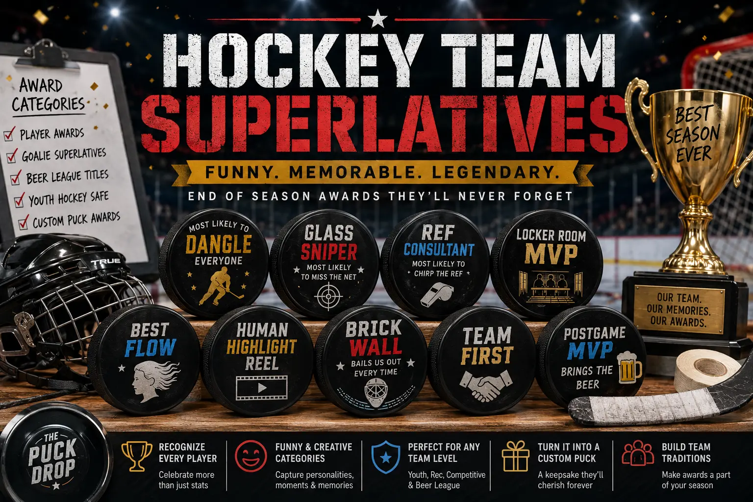 Hockey team superlatives and custom puck award ideas