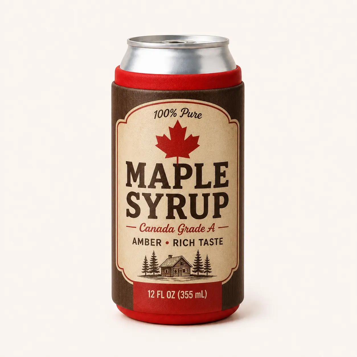 Canadian Maple Syrup silicone beer can disguise sleeve concept for a standard 355 mL can
