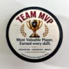 Team MVP custom hockey puck award with Most Valuable Player design and personalized side message.