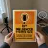 Person holding a DIY Influencer Starter Pack prank mailer at a home office desk