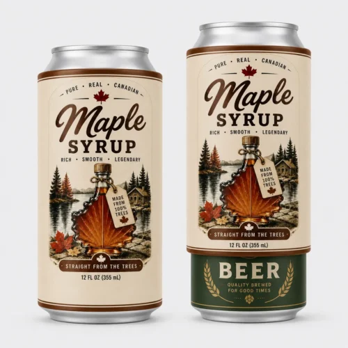 Maple Syrup silicone beer sleeve fully and partially covering beer cans