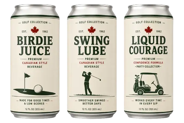 Canadian Golf Collection with Birdie Juice, Swing Lube and Liquid Courage sleeve concepts
