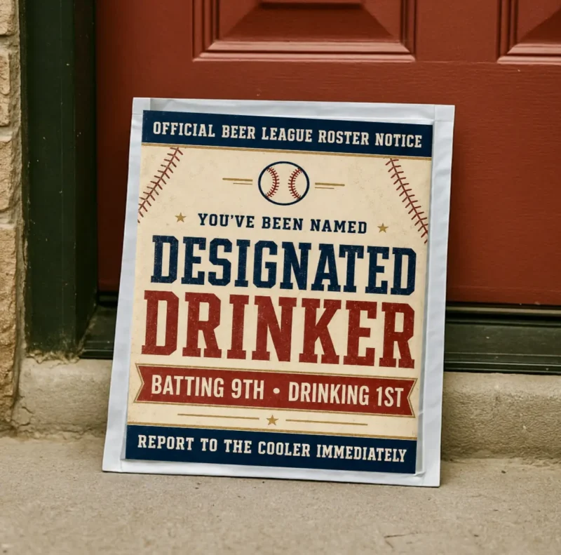Designated Drinker Baseball Prank Mail Designated Drinker baseball prank mail package delivered to a front door