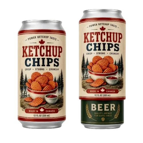 Ketchup Chips silicone beer can sleeve shown covering and disguising a beer can