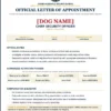 Personalized Dog Employment Appointment Letter Sample personalized Chief Security Officer appointment letter for a dog