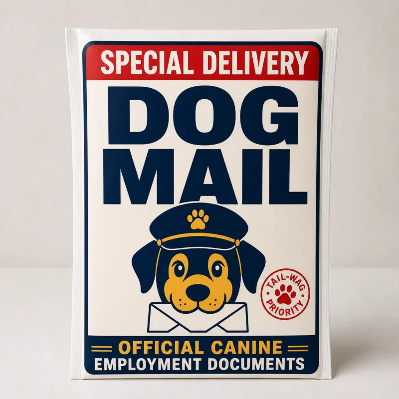 Personalized Dog Chief Security Officer Gift Package Personalized dog gift delivered in a Dog Mail bubble mailer with official canine employment documents